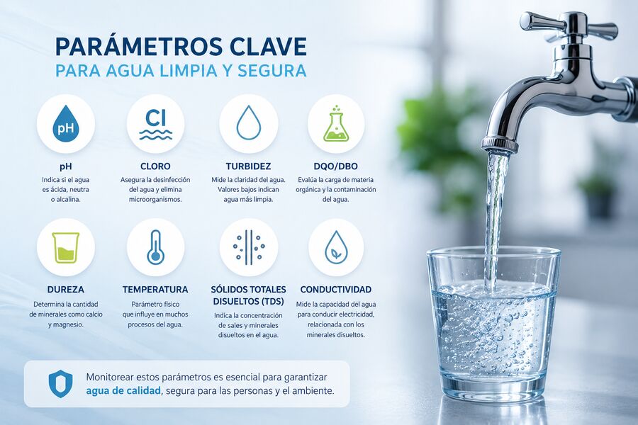 Infografía de parámetros clave para agua limpia y segura