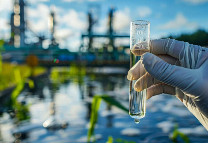 Toma de muestra de agua en entorno industrial